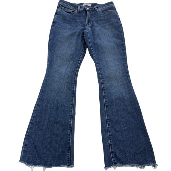 Levis Jeans Womens 28 Blue Mid Rise Bootcut Flare Frayed Hem Denim Stretch - Picture 1 of 8